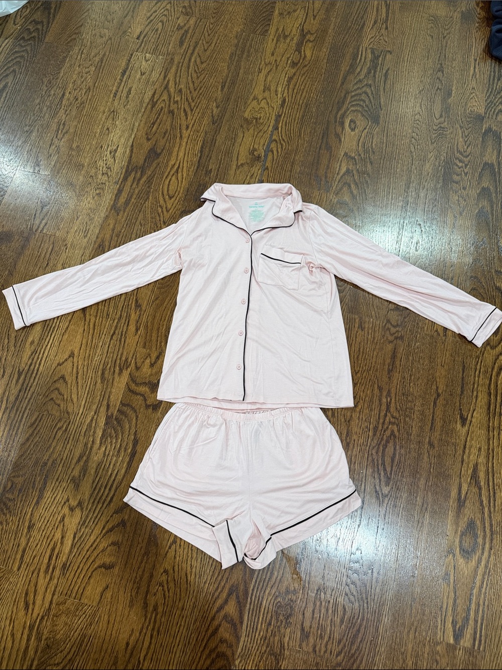 Tommy John Light Pink Pajama Set with Black Piping